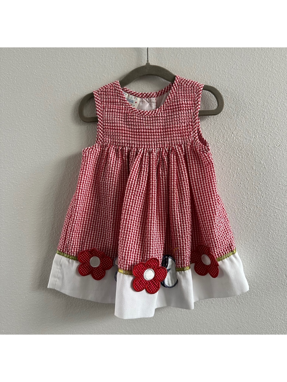 Vintage Girl Red Gingham Dress Floral Butterfly